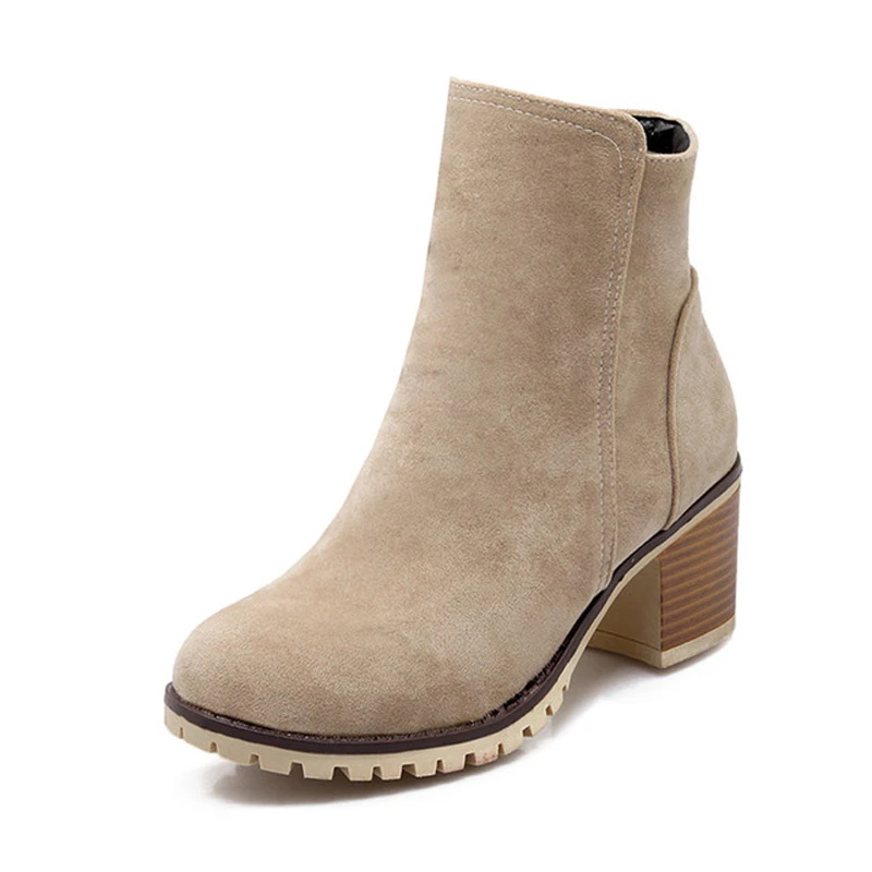 Autumn Rough Female Thick Heel side Zipper Boots Plus Size Genuine Nubuck Leather Women's Ankle Boot Fashion Martin Botas Mujer