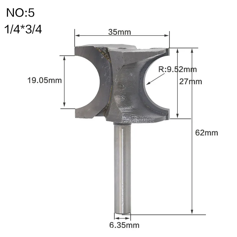 1 шт. 1/" 1/2" хвостовик Классическая Двусторонняя полукруглая боковая фреза древесины фрезы C3 Карбид 6,35/12,7 мм хвостовик древесины режущие инструменты - Длина режущей кромки: NO 5