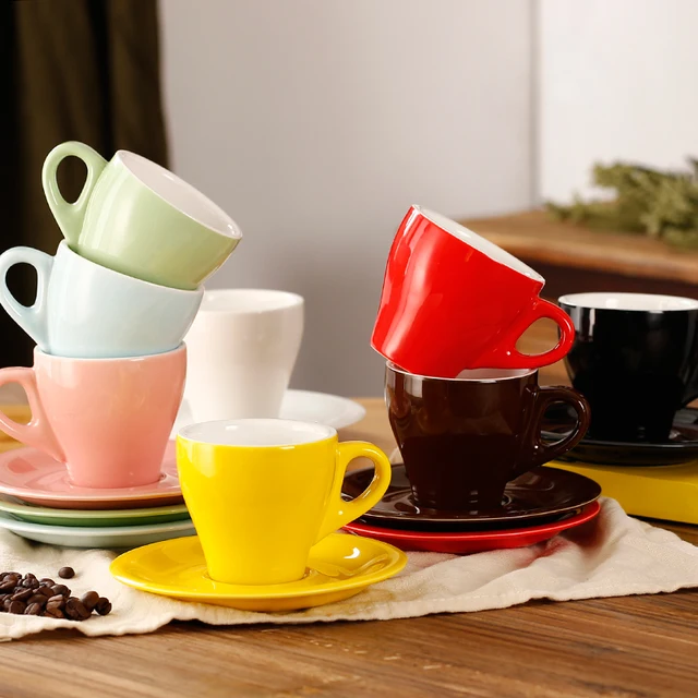 280ml colorful thick body tulip ceramic latte cup and saucer for