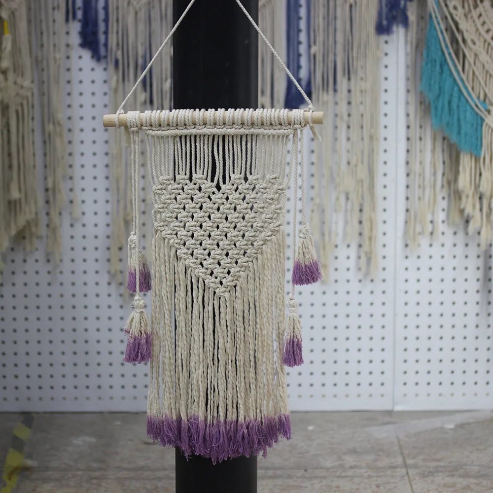 Pure Manual Weave Violet Tassels Weave Tapestry Bohemia Handmade Tapestry Home Furnishing Decoration Sofa Background Pendant 002