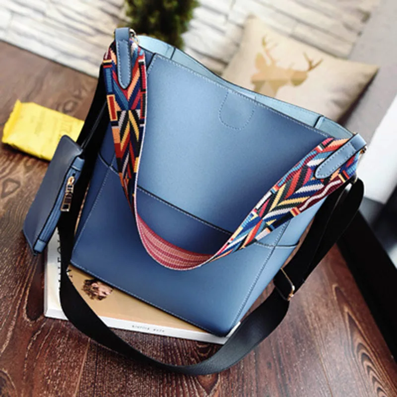 Женская сумка с широким ремешком, сумка через плечо, Большая вместительная сумка-мешок, модные дизайнерские кошельки и сумки, Bolsos Mujer SS0248 - Цвет: BLUE