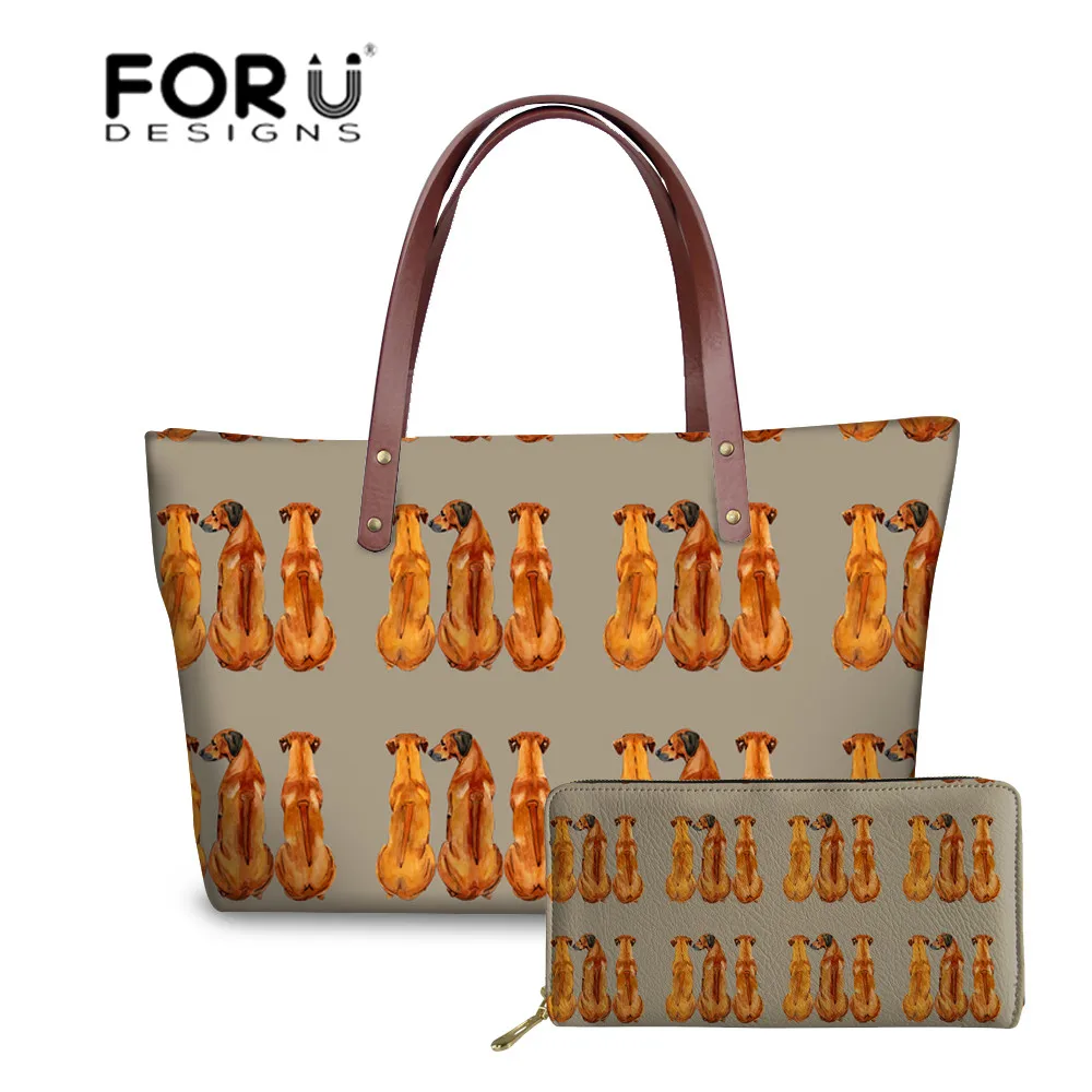 

FORUDESIGNS 2pcs/set Women Handbags Rhodesan Ridgeback Printing Hand Bags Teenagers College Book Bag Ladies Shoulder Tote Bags