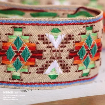 

Hot Zakka Accessories Diy Lace Ribbon Polyester Woven Jacquard Ribbon With Ethnic Embroidery Ribbon 5cm Coffee Color 22yards/lot