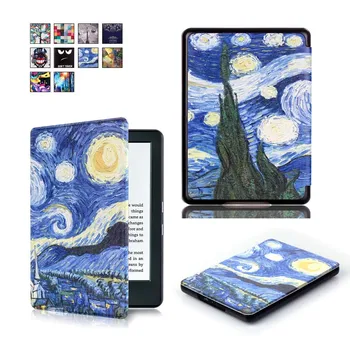 

Print Paint Stand PU Leather Sleeve Skin Cover Protective Case For Kindle 2016 8th Generation Ebook New Kindle 8th + film +Pen