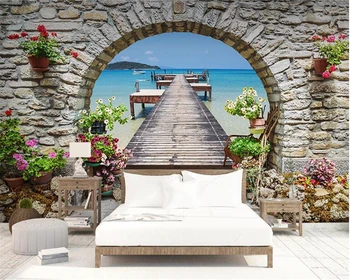 

beibehang wallpapers for living room Papier peint custom fashion 3D seaside stone door wallpaper background papel de parede 3d