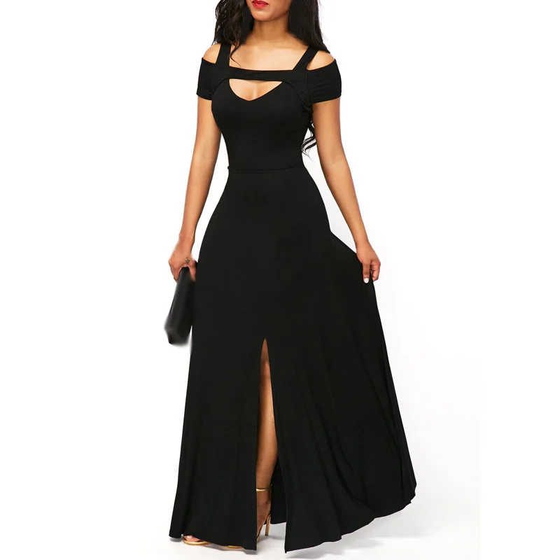 

2019 new Summer Women's Elegant Dinner Prom Cocktail V-neck Off Shoulder Split Dress