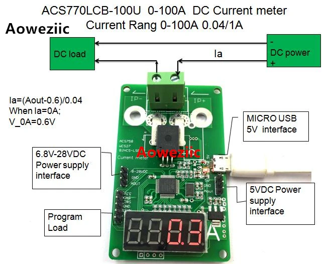Aoweziic ACS770LCB-100U ACS770 0-100A измеритель тока постоянного тока 0-100A 0,04 V/1A