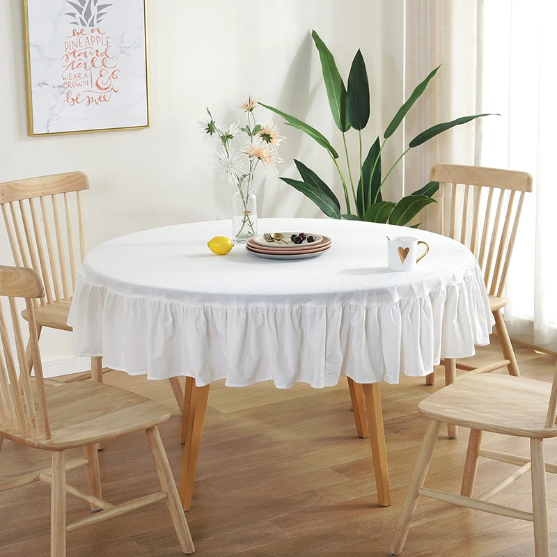 

Pleated Cotton Table Cloth Round Tablecloth Table Cover for Event Wedding Party Tablecloth Hotel Banquet Table Cover Solid Color