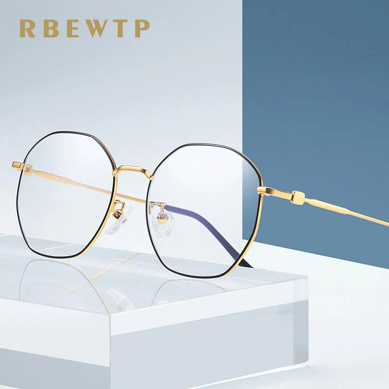 cheap RBEWTP Rose Gold Polygon Frame Anti Blue Light Blocking Glasses led Computer Reading Glasses Radiation resistant Gaming Eyewear