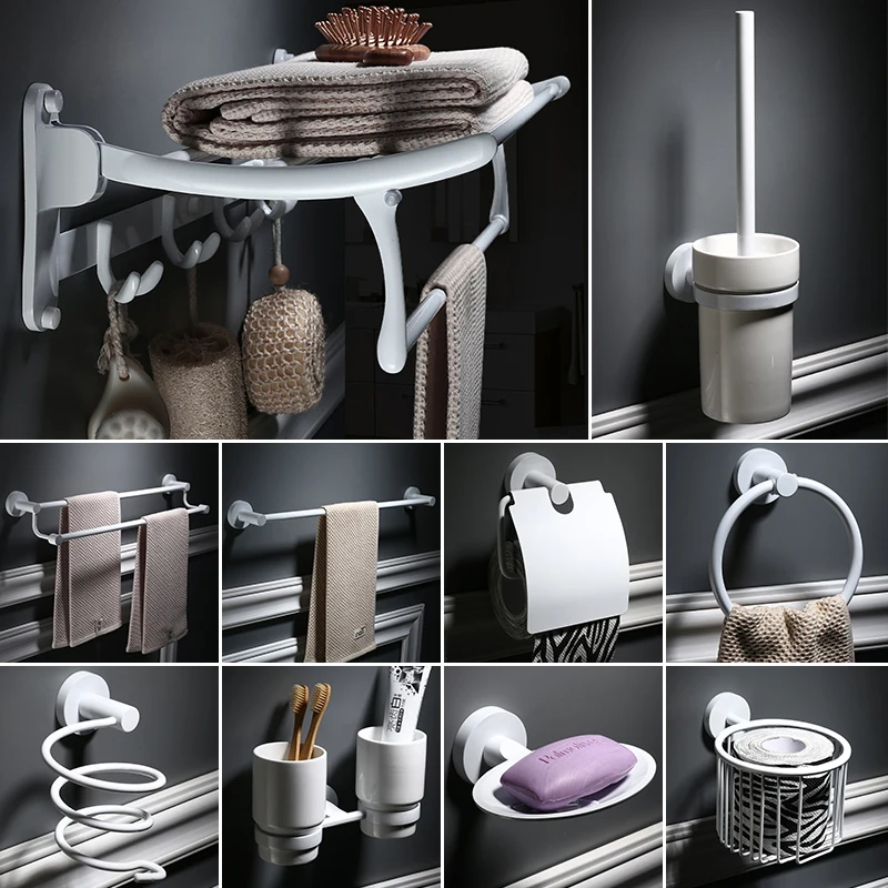 Online Nordic Bad Hardware Set Edelstahl Klapp Handtuch Rack Weiß Bad Zubehör Wand Montiert Zahnbürste Halter Metall