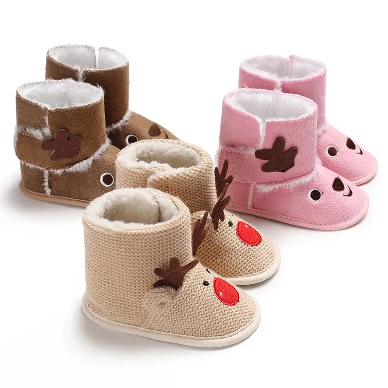 XMAS Deer Newborn Kids Baby Girls Snow Shoes Winter Soft Sole Prewalker ...