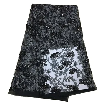 

New black lace fabric embroidered tulle sequins lace fabric Elegant lady evening dress lace wedding lace HJ369-2