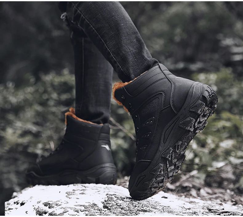 Men's Snow Boot Winter Casual Shoes With Fur Snow Boots Men Waterproof PU Leather Warm Men Winter Boots Mens Ankle Big Size 11   (5)