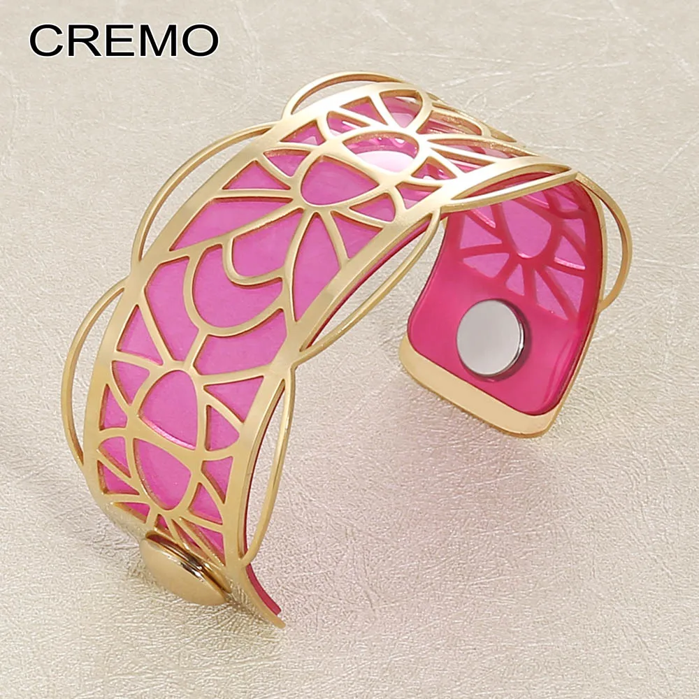 

Hollow Cuff Bangles For Women Bijoux acier inoxydable femme Cremo Stainless Steel Bracelets Bangles Reversible Leather Pulseira