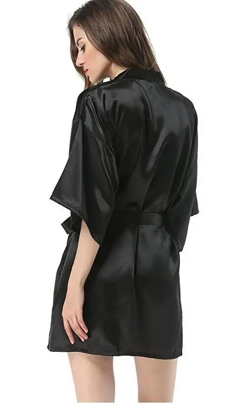 Chinese Women's Faux Silk Robe Bath Gown Kimono Yukata Bathrobe Solid Color Sleepwear S M L XL XXL NB032