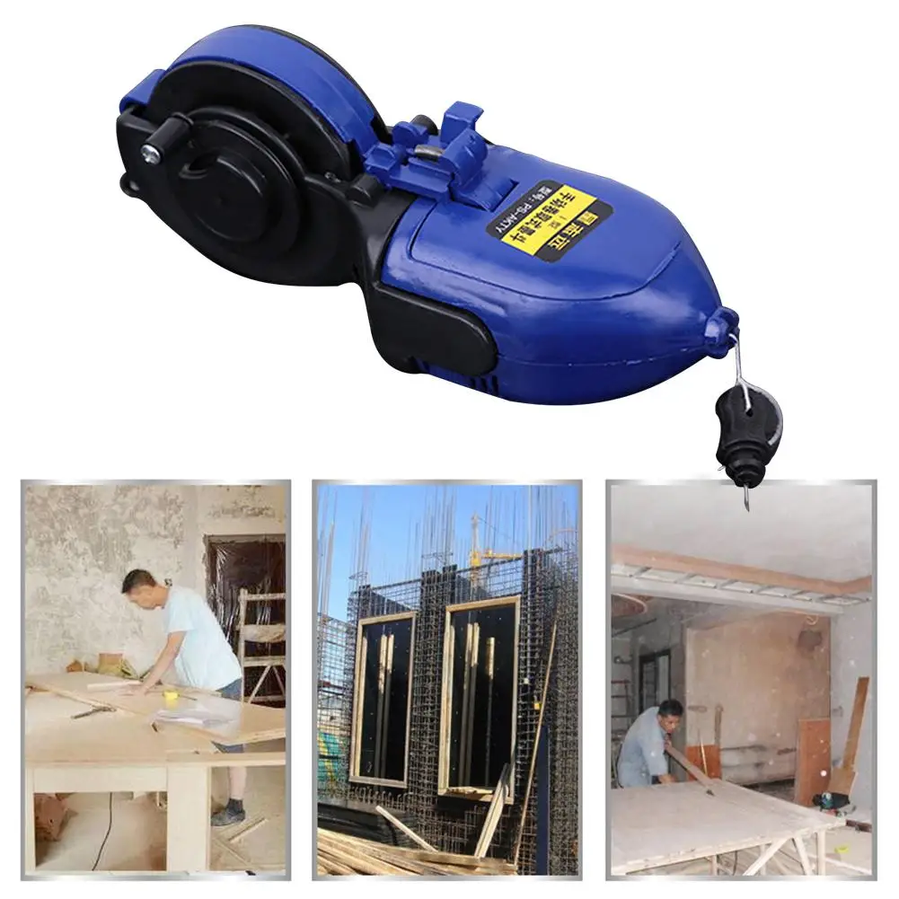 Woodworking Construction Tool Automatic/Manual Ink Marker Fountain Duct Chalk Line 30M Nylon Wire Ink Scribes Measuring Tools