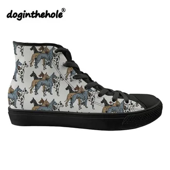 

doginthehole Classic Canvas Shoes Women Great Dane Printing Vulcanized Shoes Ladies Lace-up Shoes for Females High-top Sneakers