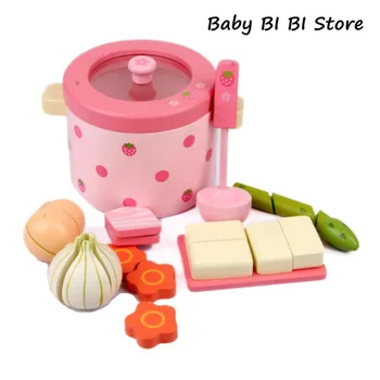 

1Set Wooden Kitchen Tableware Tools Toy Play House Hot Pot Vegetable Toys for Christmas Birthday Party Gifts