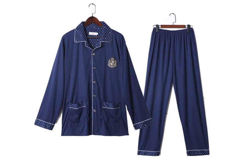 Полосатый хлопковый мужской пижамный комплект с длинными рукавами, весна, отложной синий, мужские ночные трусы, пижамные комплекты 2019