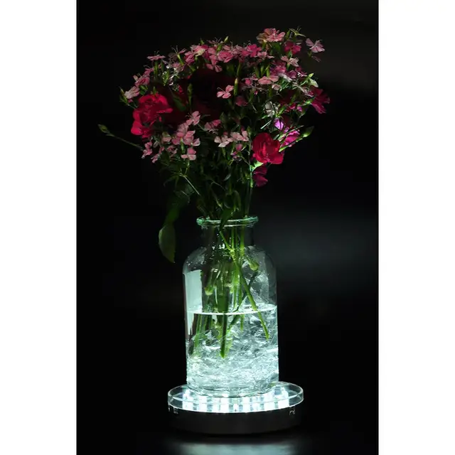 Battery Operated 6inch Round Under Vase Light Wedding Decoration Battery Operated 6inch Round Under Vase Light Wedding Decoration White Color Led Base For Vases Crystals Centerpiece Decor