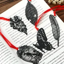 Pack of 7 Creative Black Hollow Out Metal Bookmark DIY Vintage Retro Black Bird Butterfly Flower Leaf Package Korean Stationery