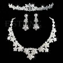 Свадебный Кристалл Rhinnewestone ювелирный набор ожерелье Серьги Тиара Корона