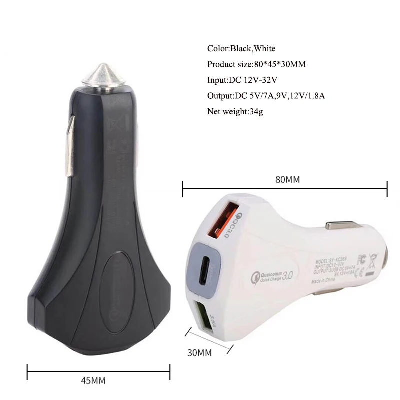 04QC3.0 Fast Charge Car Charger 3 Port Type-C QC3.0 3.5A Port Car Mobile Phone Adapter