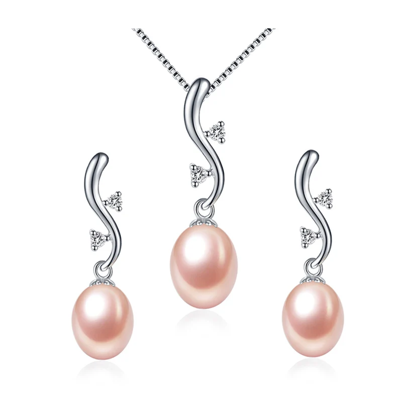 TZ4046P Natural freshwater pearls pendant charm necklace pink pearl charms earring set