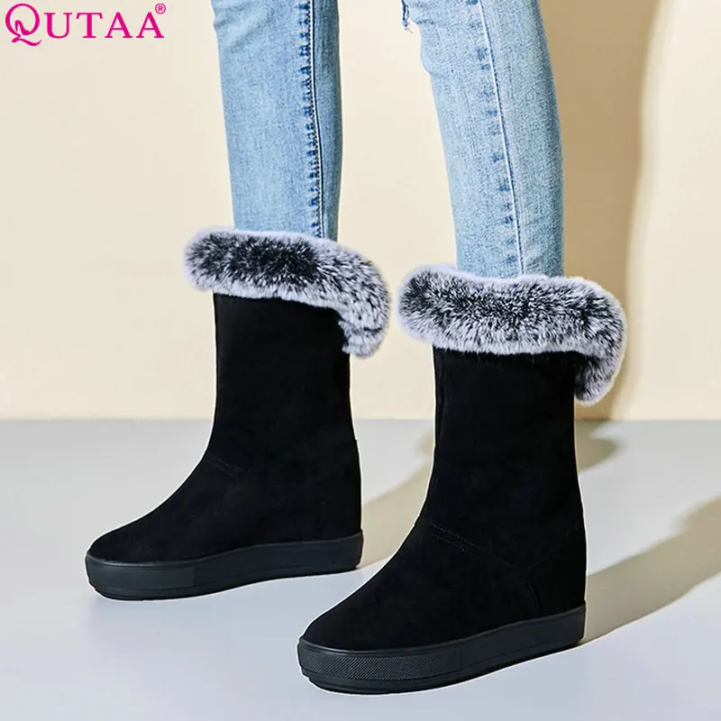 

QUTAA 2019 Snow Boots Fashion Women Shoes Platform Flock Zipper Winter Boots Women Ankle Boots Women Shoes Boots Size 34-40