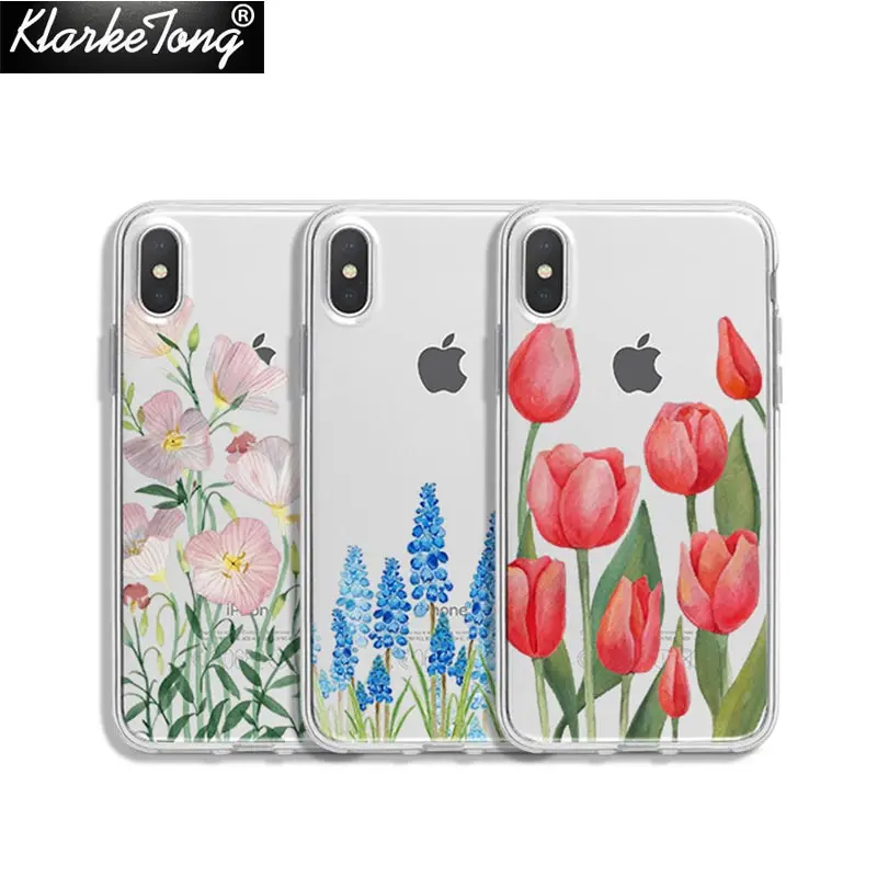 

Klarketong Soft Silicone Tulips Flower Phone Case For iPhone 11 6S 8 7Plus 5S Xs Max Xr Salvia Design Blue Floral Cover Fundas