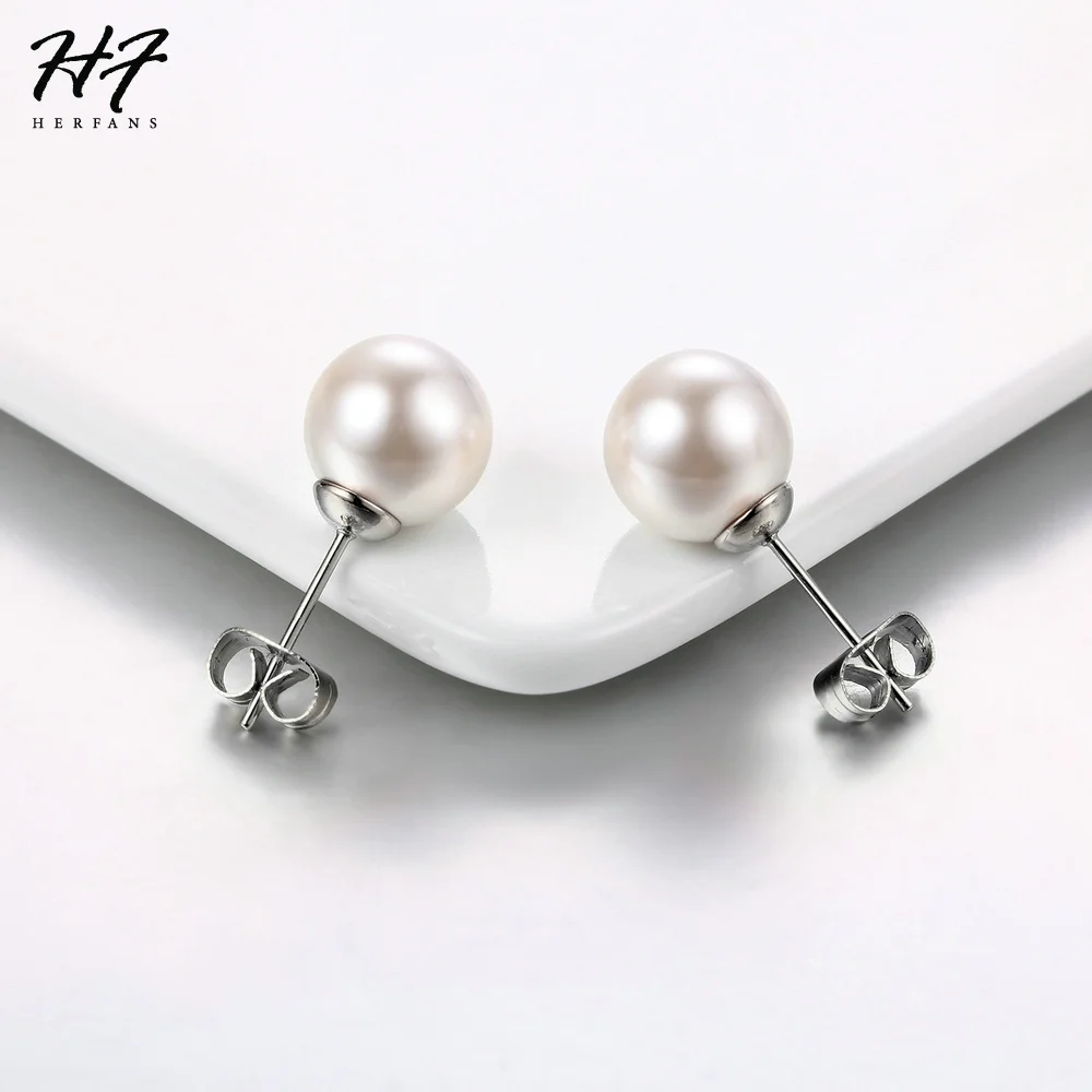 

Top Quality Concise OL Lady Imitation Pearl Silver Color Stud Earrings for Women HotSale E391