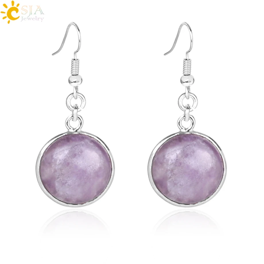 Csja Donne Rotonda Naturale Gioiello Di Pietra Orecchini A Pendaglio Lapis Lazuli Naturali Opale Cristallo Bianco Nero Onice Perline Guarigione Orecch