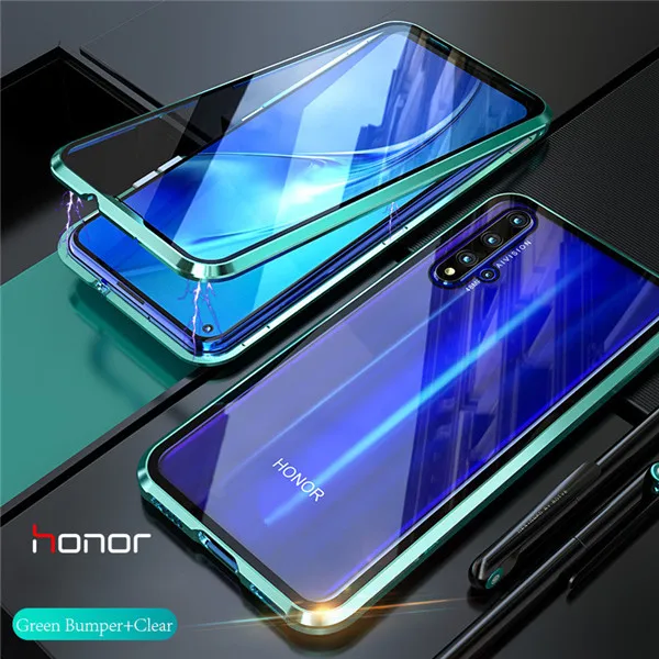 Чехол на Huawei Honor 20 чехол Honor20 Хуавей Хонор 20 про 360 Полный Магнитный чехол Передняя Задняя стеклянная крышка huawei Honor 20 Pro Чехол магнит закаленное стекло крышка - Цвет: Green