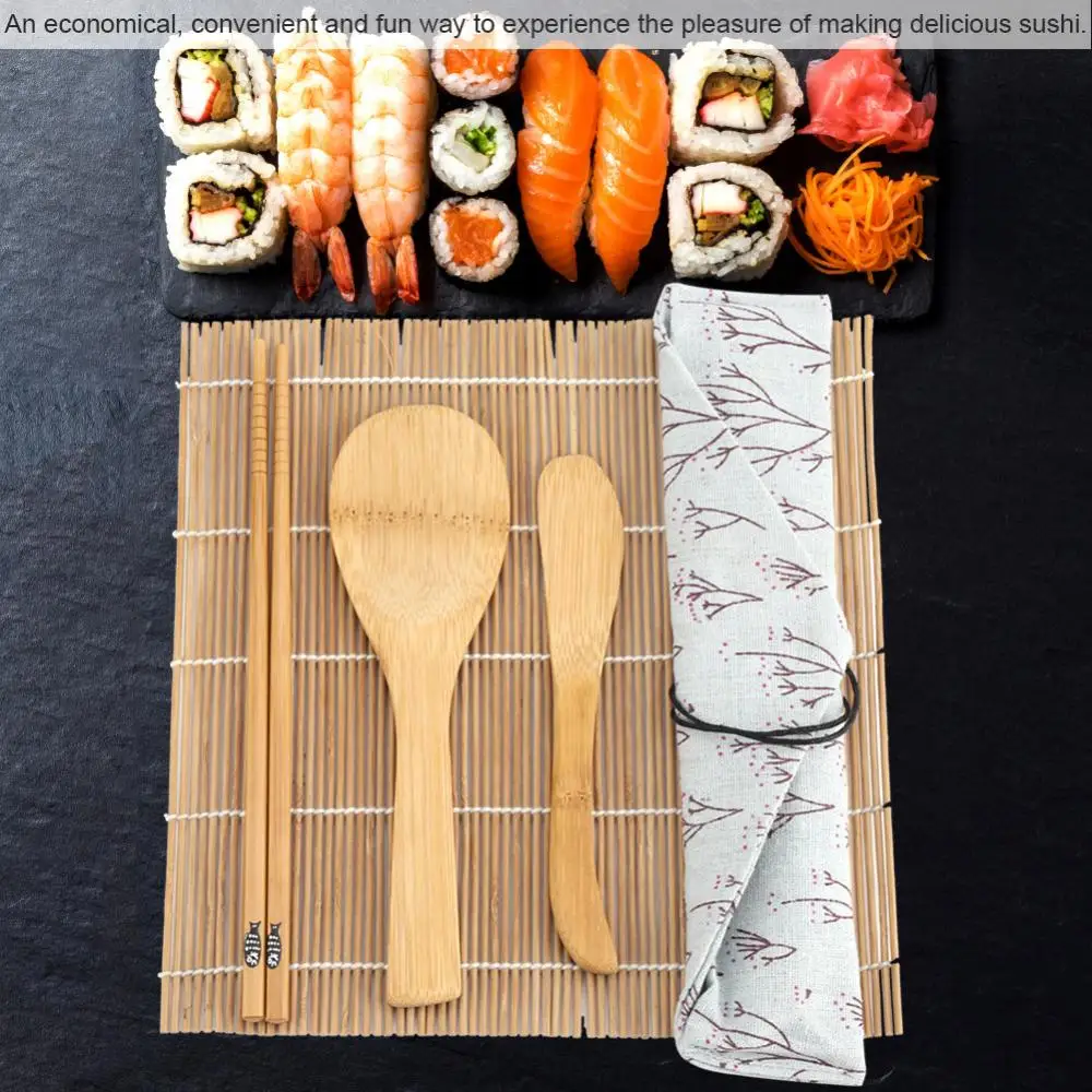 Бамбуковый набор для приготовления суши включает в себя 2 ковриках 5 палочек 1 весло 1 суши лезвие Кухня шеф-повар Суши набор инструментов 9 шт./компл
