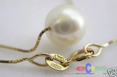 

Free shipping@@@@@ AAAAA16" 10mm WHITE AKOYA PEARL SOLID GOLD NECKLACE