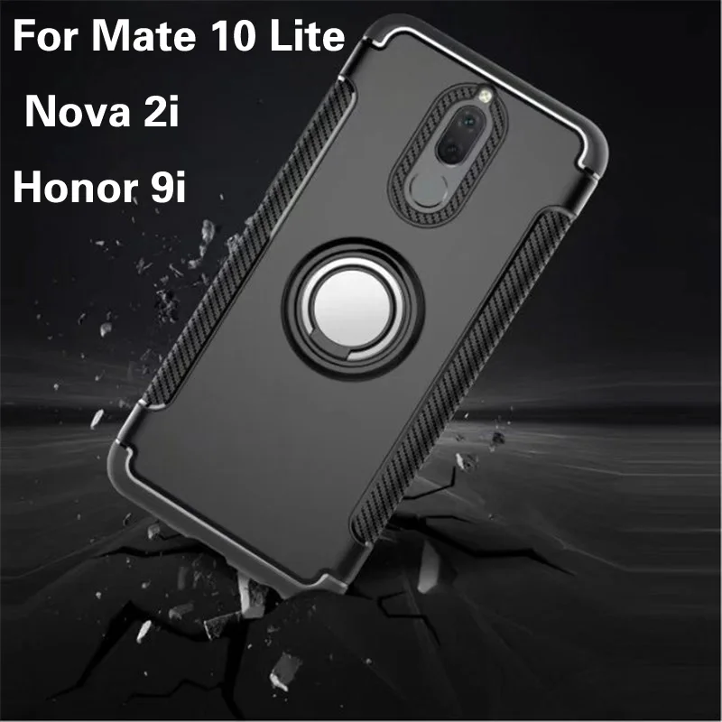

Anti-knock Soft Silicone PC Back Cover Cases For Huawei Mate 10 Lite ( Nova 2i )(Honor 9i) Mobile Phone Case With Ring Bracket