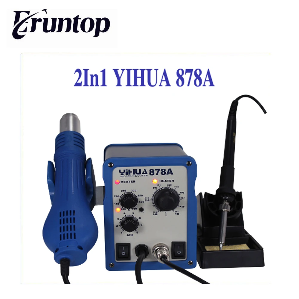 

HOT YIHUA 878A 2in1 Hot Air Rework Station Hot Air Gun Soldering Iron High Precision wind models