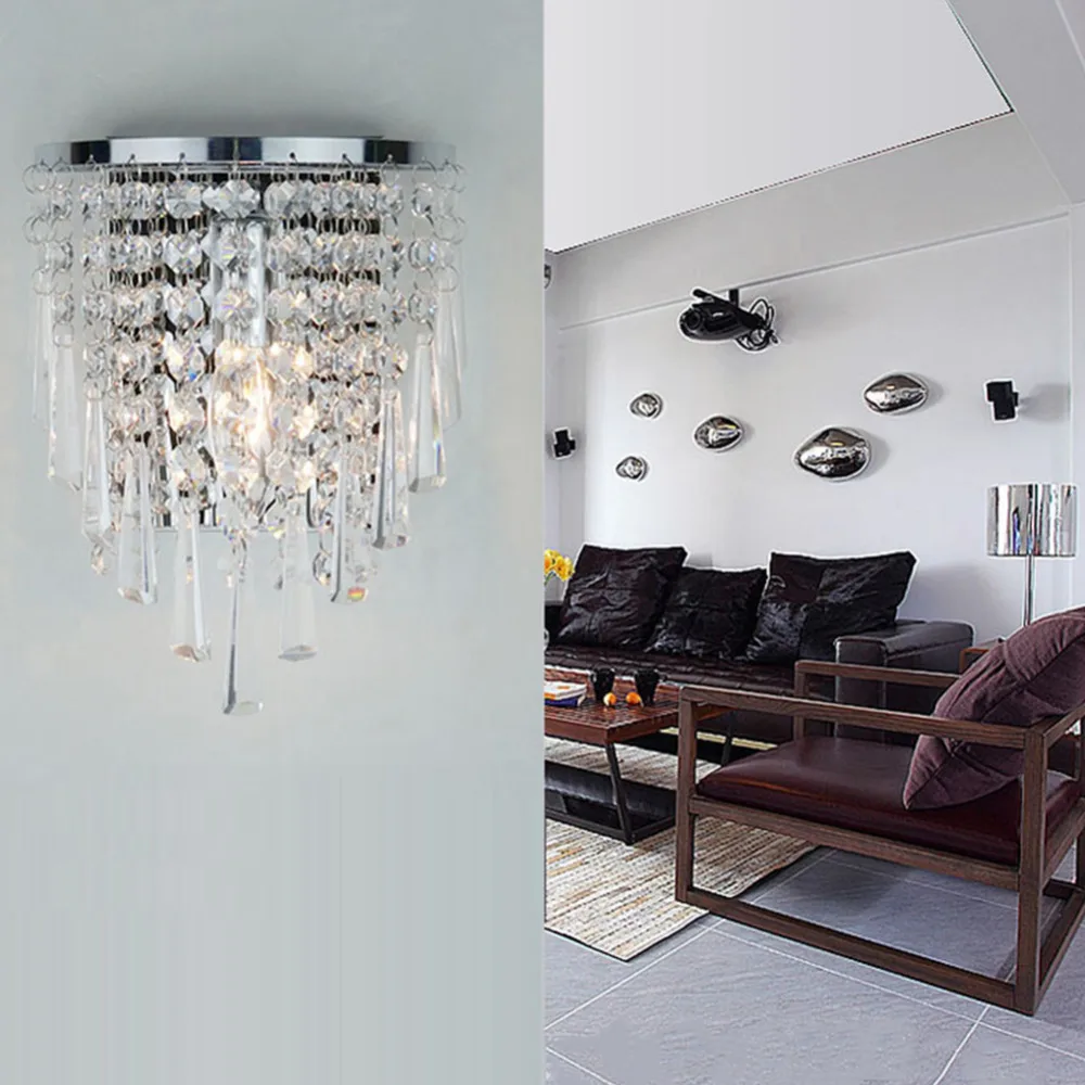Modern Crystal Wall Light Chrome Metal Wall Lamp Lustre BedSide Lights