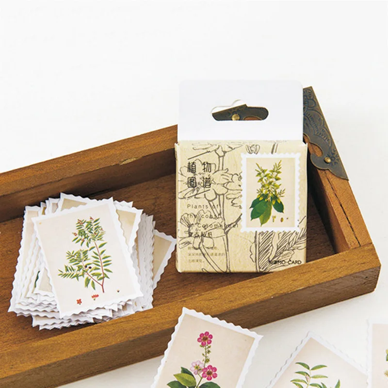

45pcs/box Stationery Stickers Paper School Stickers Decoration DIY Diary Scrapbooking Seal Stickers Vintage Plants Stamp