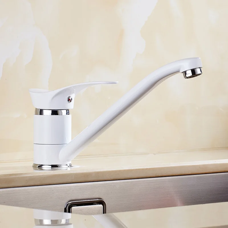 White Painted Faucet Brass Kitchen Faucet Kitchen Sink Tap 360 Rotating