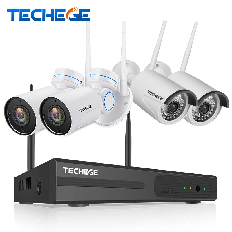 

Techege 4CH Hybrid 1080P WiFi Security Camera System 4CH NVR KIT Outdoor Waterproof WiFi PT Camera Motion detect CCTV System