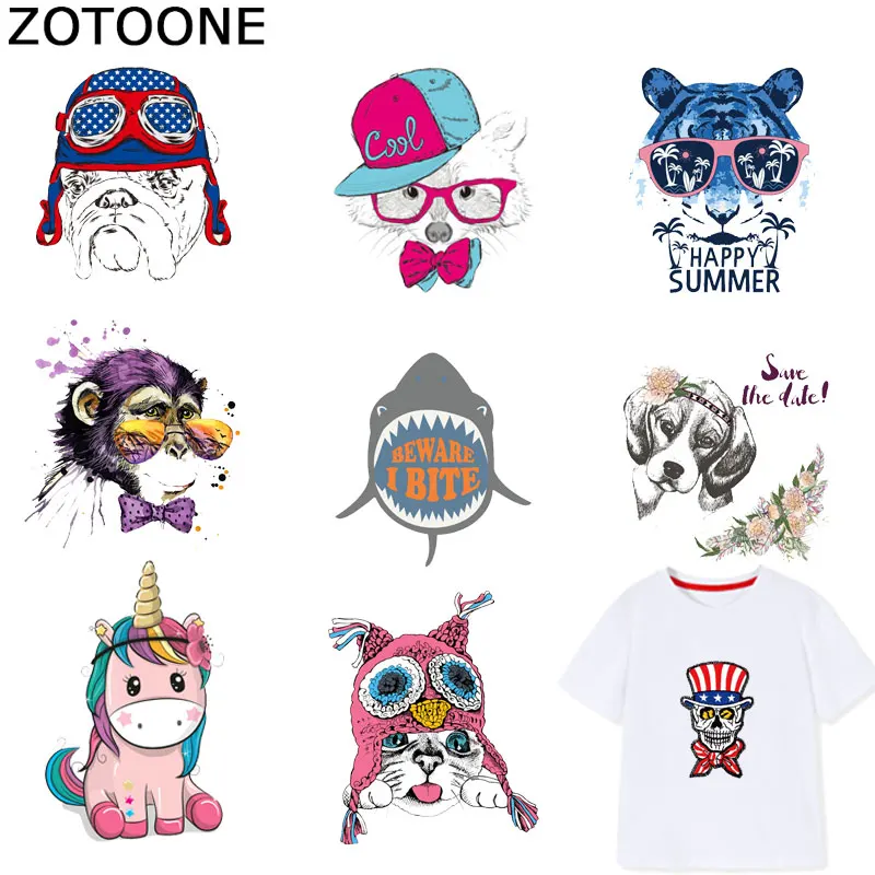 

ZOTOONE Unicorn Patches Animal Cat Dog Stickers Iron on Patch for Kids for Clothes T-shirt Accessory Appliques Heat Transfer F1