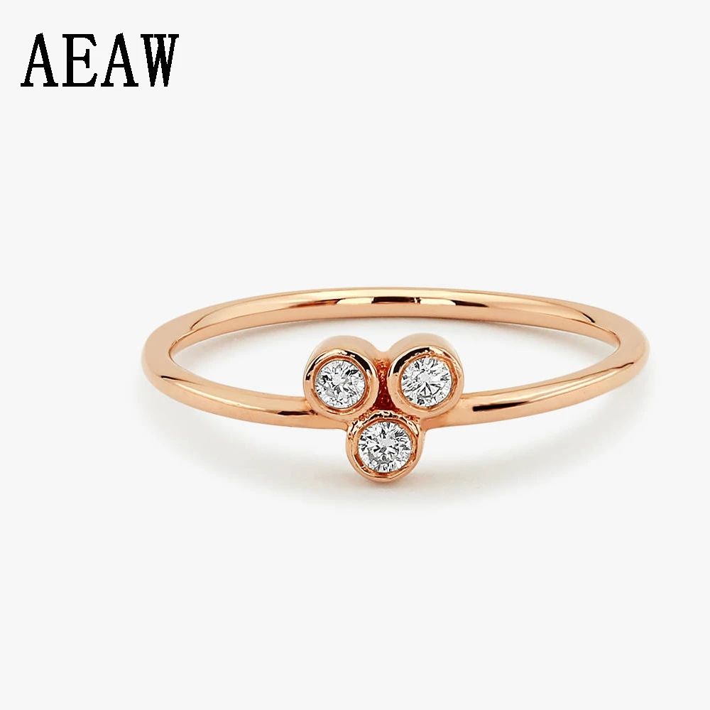 

14K Rose Gold AU750 Women Wedding Ring H/I1 0.1ctw 2.0mm Real Diamond Ring 3-Stones Design Female Jewelry