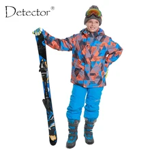 Зимняя утепленная одежда для мальчиков с детектором комплект для катания на сноуборде, лыжный комплект, куртка+ штаны, зимний костюм-двойка, подходит для детей-20-30 градусов