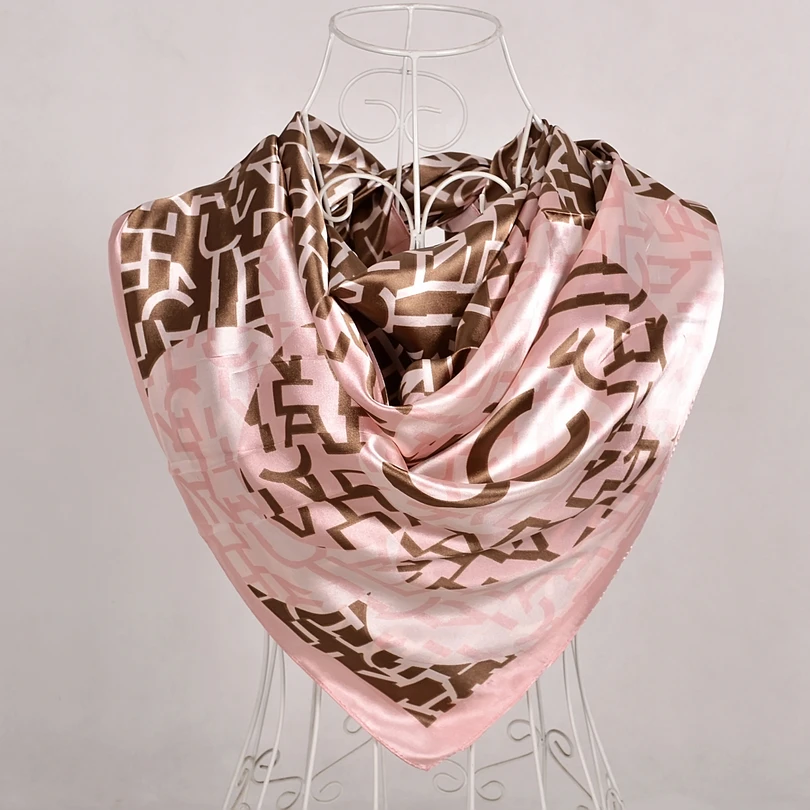 Свежий бежевый розовый имитированный шелковый шарф шаль с принтом дизайн женские аксессуары цветы мусульманские платки зимние шарфы