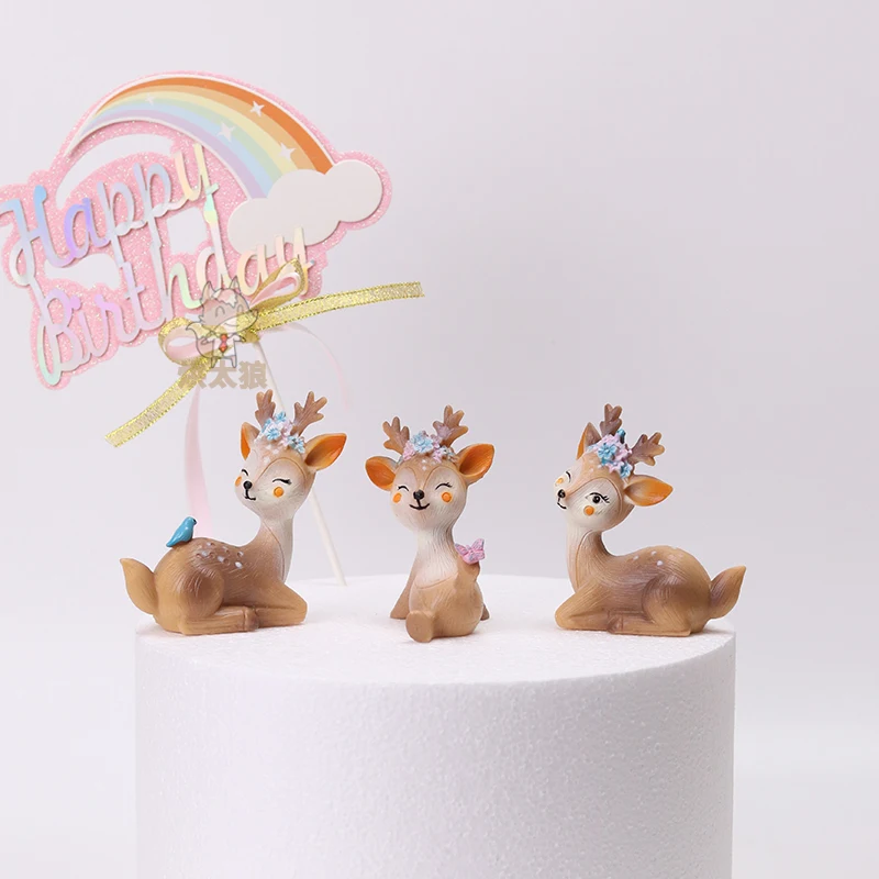 

Sika Deer Scene Cake Decoration Ornament Moose Birthday Cake Insert Christmas Dessert Cake Plug-in