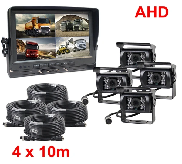 DIYKIT AHD 9 дюймов Сплит QUAD Автомобильный Монитор 960 P AHD ИК ночного видения камера заднего вида водостойкая с SD картой видео запись - Название цвета: 4 x 10m