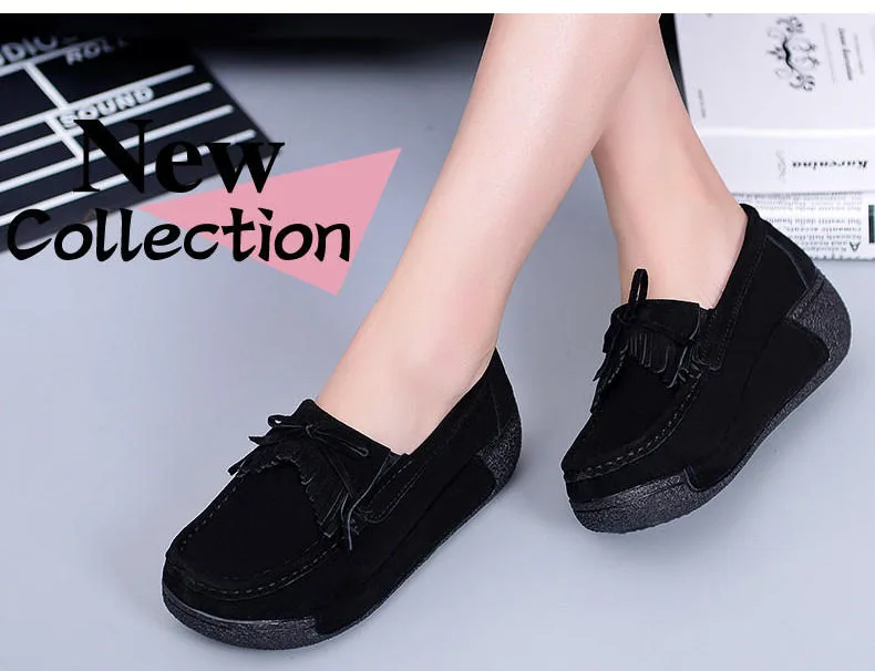 Spring Women Flats Shoes Platform Sneakers Shoes Leather Suede Fringe Loafers Slip On Flats Heel Creepers Ladies Shoes Moccasins