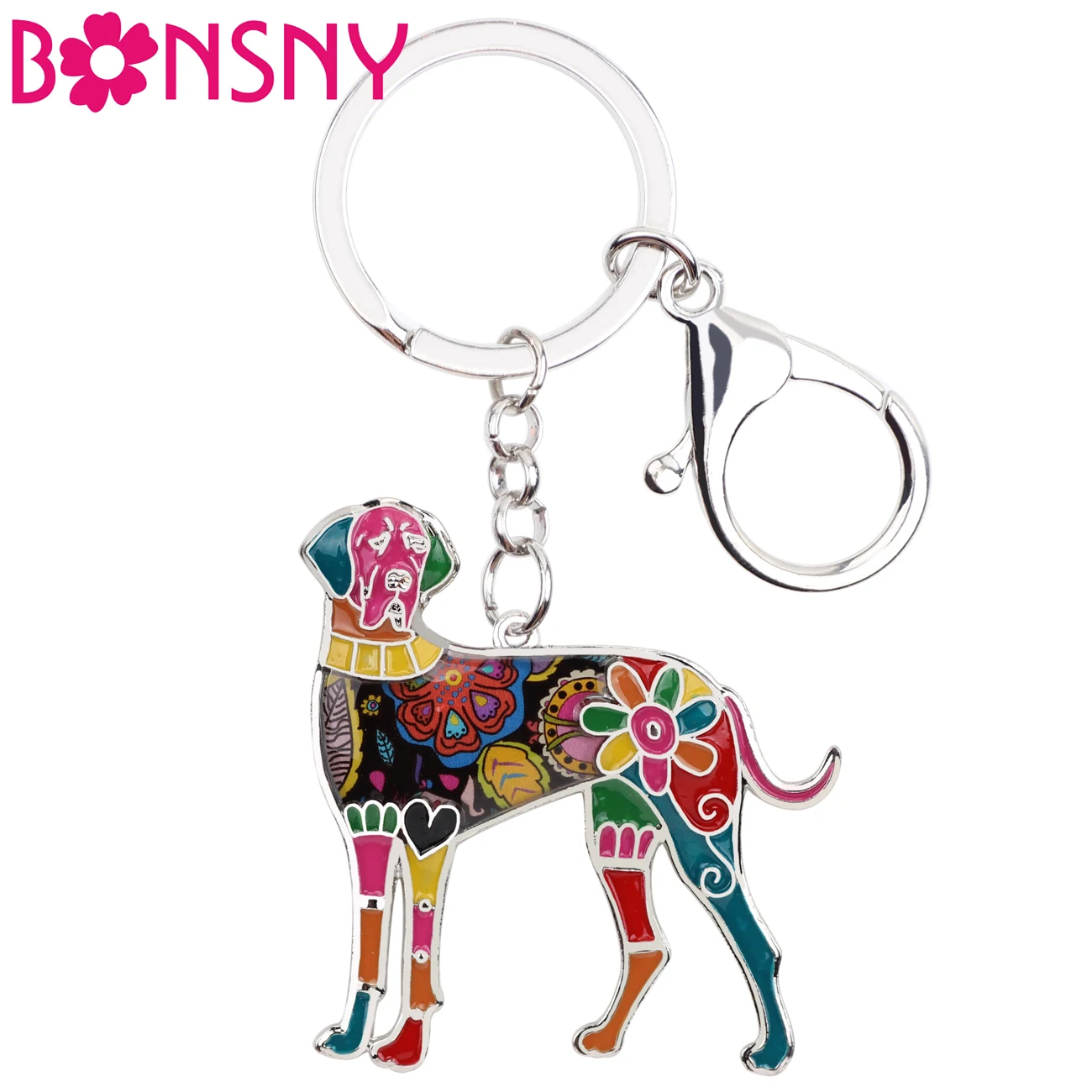 

Bonsny Enamel Alloy Great Dane Dog Key Chain Key Ring Bag HandBag Charm Keychain Accessories New Fashion Jewelry For Women