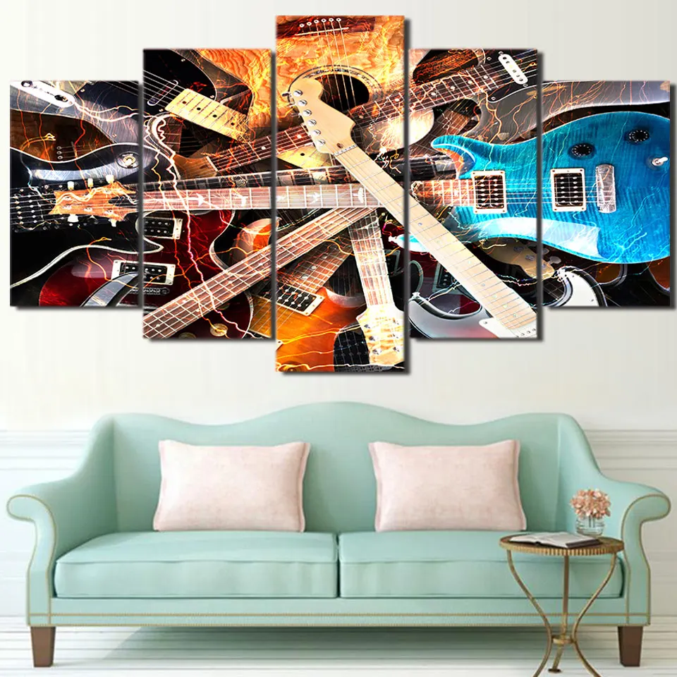 HD Printed 5 Piece Canvas Art Color Music Guitar Painting Modular Wall Pictures for Living Room Decor Free Shipping CU-2294B